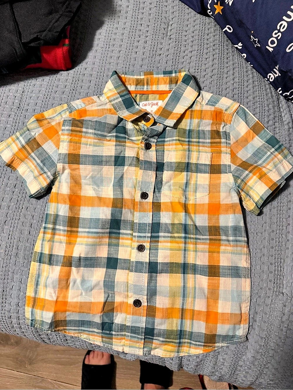 Cat & Jack Boys Plaid Button-Down Orange & Green Size 4T